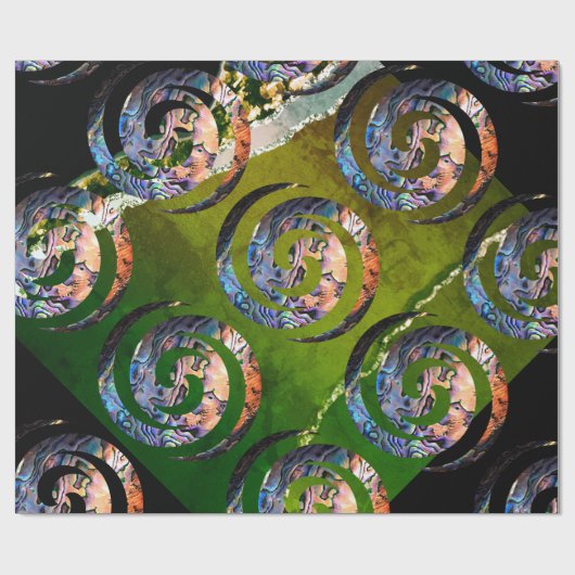 KORU DOUBLE Swirl. Paua Muschel Art Geschenkpapier (Flach)