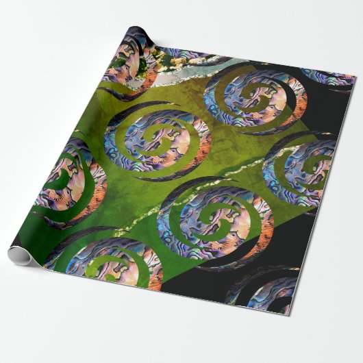 KORU DOUBLE Swirl. Paua Muschel Art Geschenkpapier (Ungerollt)