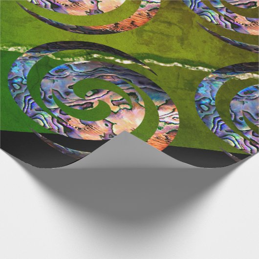 KORU DOUBLE Swirl. Paua Muschel Art Geschenkpapier (Ecke)
