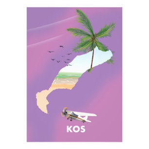 Kos Griechenland illustrierte Karte. Fotodruck