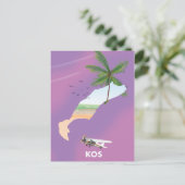 Kos Griechenland illustrierte Karte. Postkarte (Stehend Vorderseite)