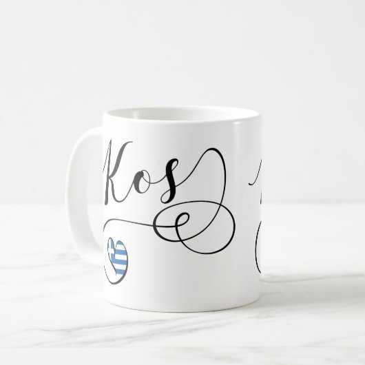Kos Heart in Flag, Griechenland, I Liebe Kos, Cos Kaffeetasse (Vorderseite Links)