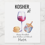 Kosher AF Hanukkah Funny Gift Wine Weinetikett<br><div class="desc">Dieses Design wurde mithilfe von digitaler Kunst erstellt und kann in dem Bereich personalisiert sein, der zur Verfügung gestellt wird, oder indem Sie den Klick wählen, um weitere Optionen anzupassen und den Namen, die Initialen oder die Wörter zu ändern. Sie können auch die Textfarbe und den Textstil ändern oder den...</div>