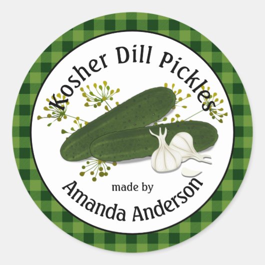 Kosher Dill Pickles Kariert 3" Runder Aufkleber (Vorderseite)