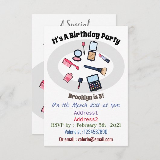 Kosmetik / Make-up Cartoon Illustration Einladung (Vorne/Hinten)