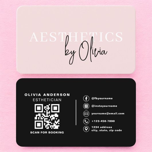 Kosmetikerin Blush Pink QR-Code Visitenkarte