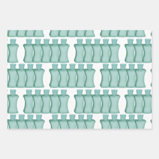 Kosmetikflaschen in grünen Farben mit Bogen Geschenkpapier Set (Vorderseite 3)