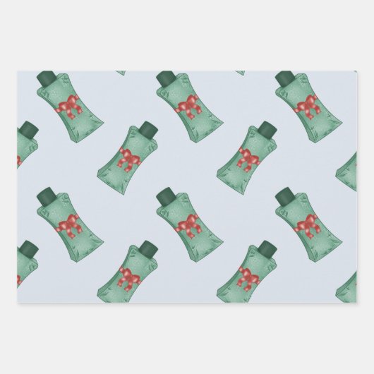 Kosmetikflaschen in grünen Farben mit Bogen Geschenkpapier Set (Vorderseite 2)