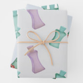 Kosmetikflaschen in grünen Farben mit Bogen Geschenkpapier Set (Beispiel)