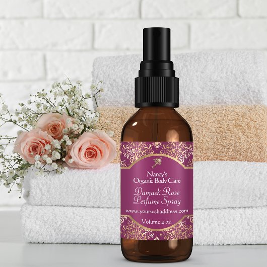 Kosmetikmarke "Burgundy & Goldfolie Damask Seife"  Quadratischer Aufkleber