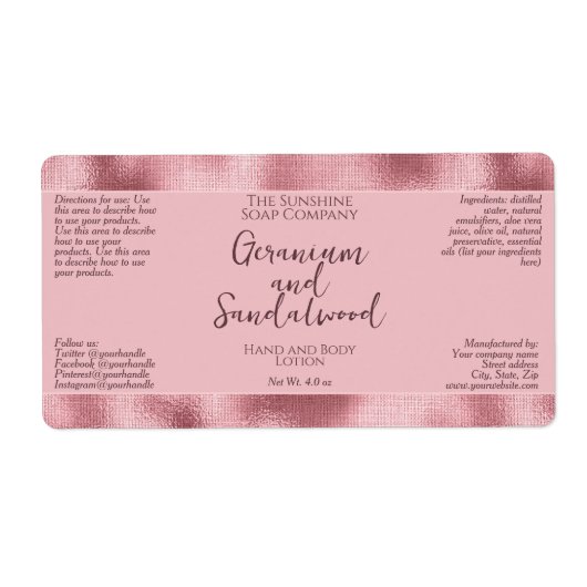 Kosmetische Flasche oder JAR-Etikett - rosafarbene (Vorne)