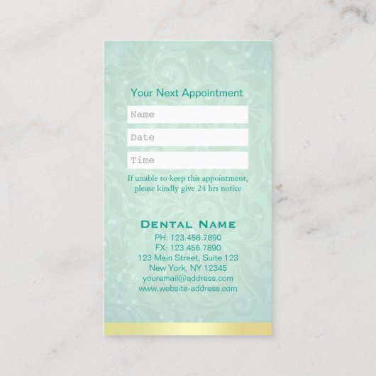 Kosmetische und allgemeine Zahnärzte Ernennung Gol Terminkarte (Rückseite)