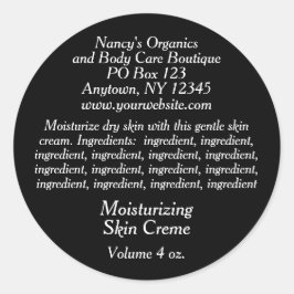 Kosmetisches Etikett mit Inhaltsstoffen - schwarz Runder Aufkleber