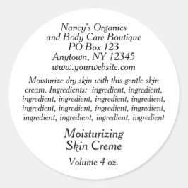 Kosmetisches Etikett mit Inhaltsstoffen - weiß mit Runder Aufkleber