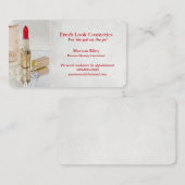 Kosmetisches Mittel mit rotem Lippenstift auf Spie Visitenkarte (Vorne/Hinten)
