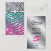 Kosmetologe Business Card Glitzer Zebra Pink S Visitenkarte (Vorne/Hinten)
