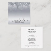 Kosmetologe Makeup Artist Silver Glitzer Tropfen Quadratische Visitenkarte (Vorne/Hinten)