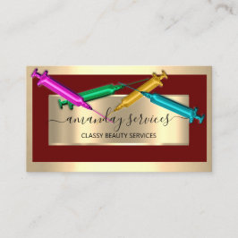 Kosmetologe Spritze Botox B12 QRCode Burgundy Visitenkarte