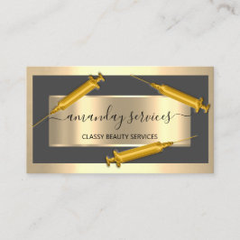 Kosmetologe Spritze Botox B12 QRCode Gray Golden Visitenkarte