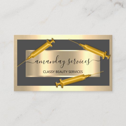 Kosmetologe Spritze Botox B12 QRCode Gray Golden Visitenkarte (Vorderseite)