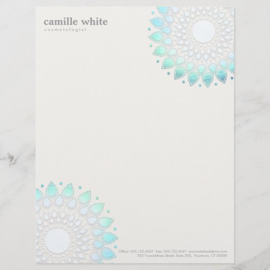 Kosmetologie Eleganter Circle Light Blue Off-White Briefbogen (Vorderseite)