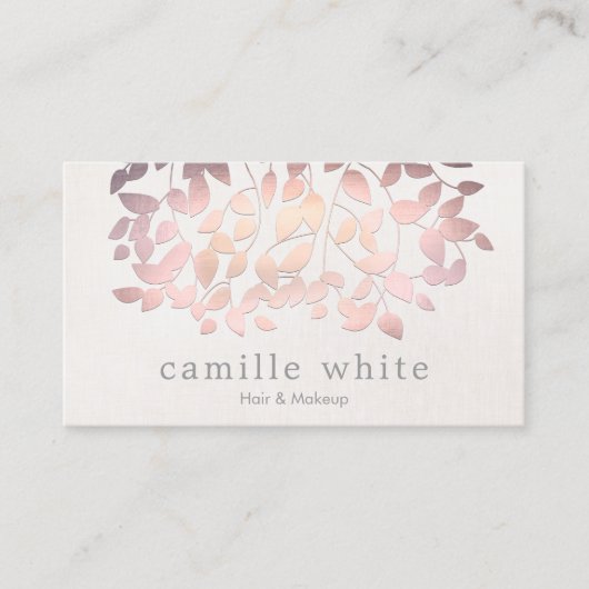 Kosmetologie Imitate Rosa Foil Blätter Linen Look Visitenkarte (Vorderseite)
