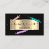 Kosmetologin Spritze Botox B12 QRCode Black Gold Visitenkarte (Vorderseite)