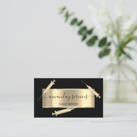 Kosmetologin Spritze Botox B12 QRCode Black Visitenkarte (Stehend Vorderseite)