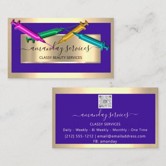 Kosmetologin Spritze Botox B12 QRCode Blue Visitenkarte (Vorne/Hinten)