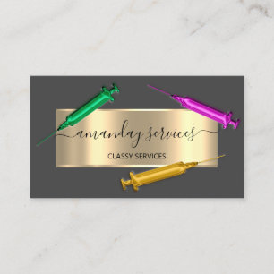 Kosmetologin Spritze Botox B12 QRCode Gray Gold Visitenkarte