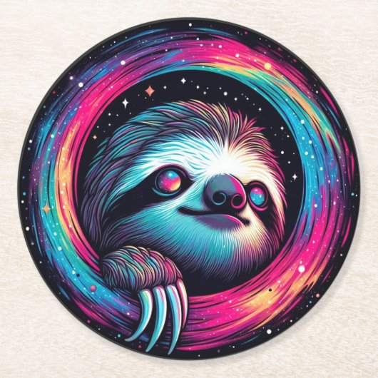 Kosmic Sloth Galaxy Art Runder Pappuntersetzer (Vorderseite)