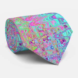 Kosmisch Abstrakt Aqua und Hot Pink Retro Wellen Krawatte
