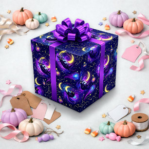 Kosmisch lila mystische Katze Halloween Geschenkpapier