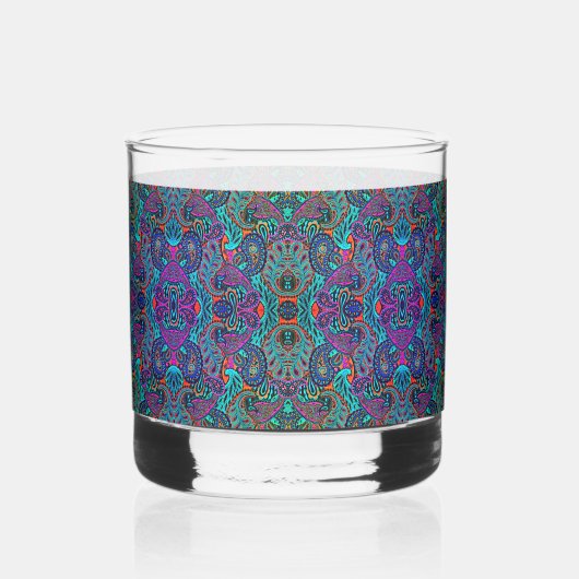 Kosmisch Pfau Paisley-Muster Whiskyglas (Vorderseite)