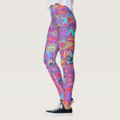Kosmische abstrakte Regenbogenfarben Retro-Wellen Leggings (Links)