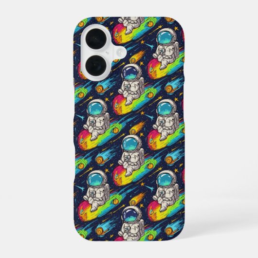 Kosmische Astronauten-Meteor-Fahr-Muster iPhone 16 Hülle (Rückseite)
