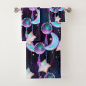 Kosmische Ballons | Planeten der Lila Mond-Sterne Badhandtuch Set (Insitu)