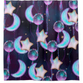 Kosmische Ballons | Planeten der Lila Mond-Sterne Duschvorhang (Vorderseite)