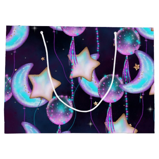 Kosmische Ballons | Planeten der Lila Mond-Sterne Große Geschenktüte (Rückseite)