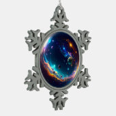 Kosmische Blase Galaxie Fantasy Art Schneeflocken Zinn-Ornament (Links)