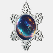 Kosmische Blase Galaxie Fantasy Art Schneeflocken Zinn-Ornament (Rechts)