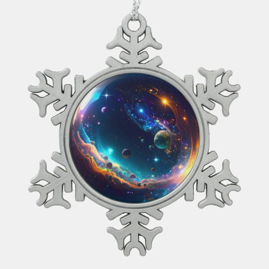 Kosmische Blase Galaxie Fantasy Art Schneeflocken Zinn-Ornament (Vorderseite)