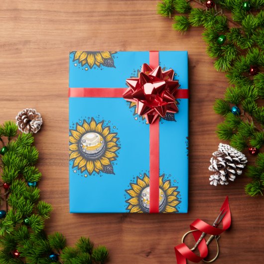 Kosmische Blume Blau Geschenkpapier (Feiertagsgeschenk)