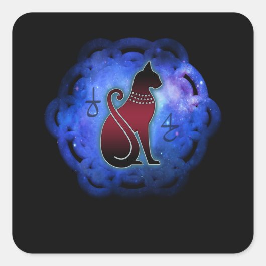 Kosmische Blume des Lebens ägyptische Katzenmagie Quadratischer Aufkleber (Vorderseite)