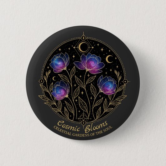 Kosmische Blüten – Himmlisches Blumenmandala Blume Button (Vorderseite)