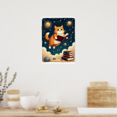 Kosmische Bücherwurm-Katzen-Raum-Lesesticker Tshir Poster (Küche)