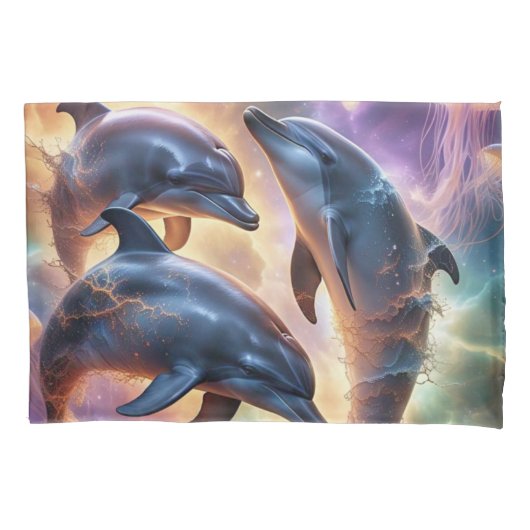 Kosmische Delphine und Quallen im Weltraum Kissenbezug (Vorderseite-Links)