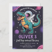 Kosmische Dino-Abenteuerparty Einladung (Vorderseite)