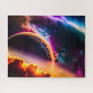 Kosmische, dynamische Wolken und Sterne im Weltrau Puzzle