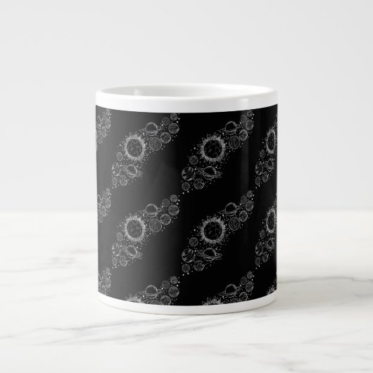 Kosmische Elegance: Schwarzes Set der Planeten Jumbo-Tasse (Vorderseite)